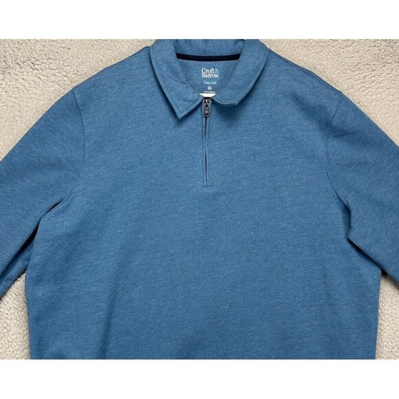 Croft Barrow Sweater Mens 2XL Blue Extra Soft Quarter Zip Fleece Lined‎ Pullover